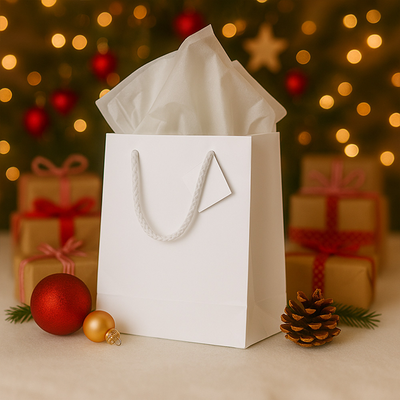 White/Gray Medium Glossy Gift Bags (8 x 10 x 4) (3 Pack) with Tissue Paper (10 Pack)