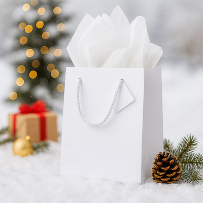 White Medium Glossy Gift Bags (8 x 10 x 4) (3 Pack) with Tissue Paper (10 Pack)