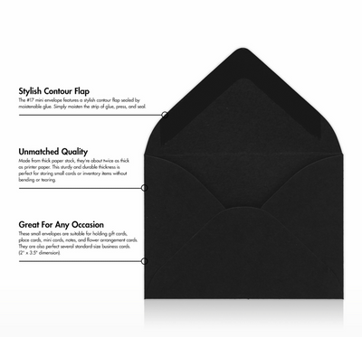 Smooth Midnight Black 32lb #17 Mini Envelopes (2 11/16 x 3 11/16)