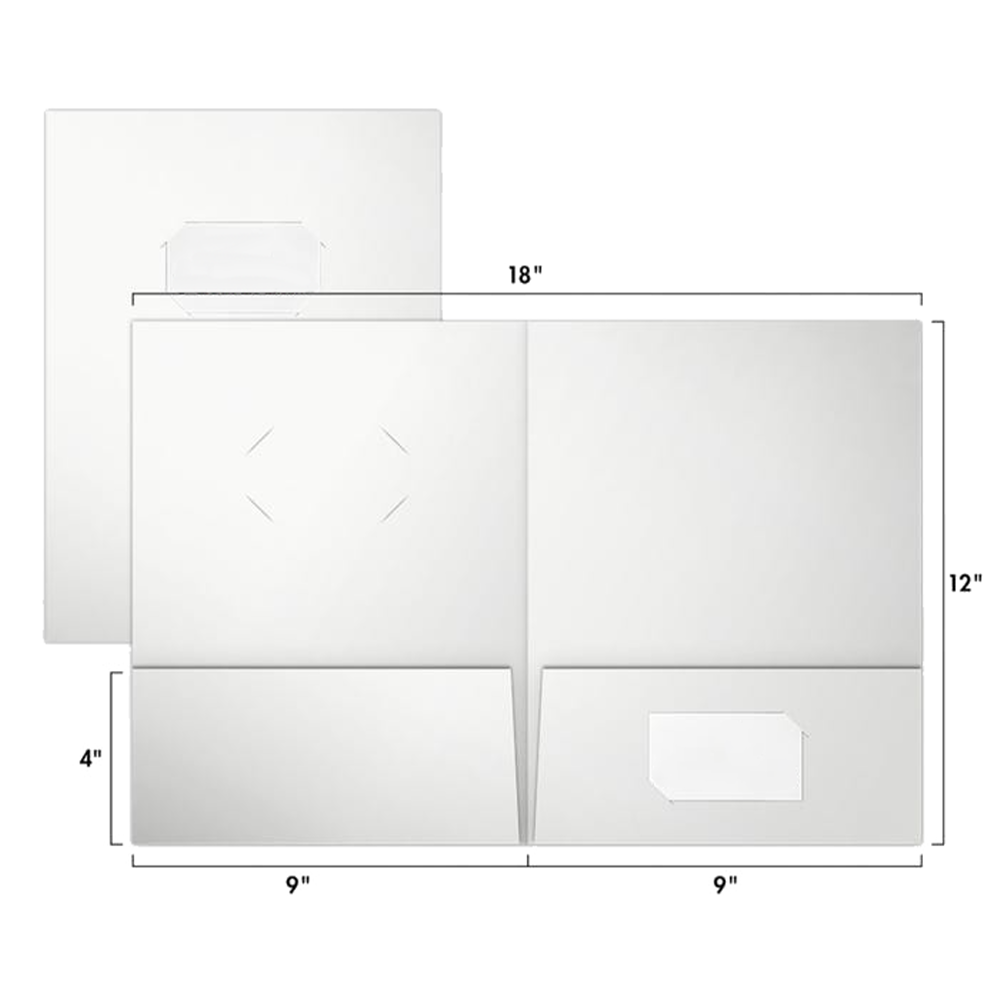 Glossy White 9 x 12 Folders with Front Cover Center Card Slits