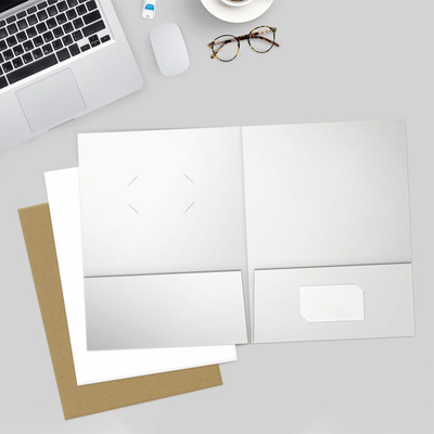 Glossy White 9 x 12 Folders with Front Cover Center Card Slits