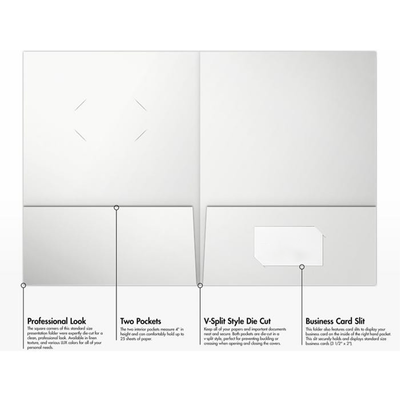 Glossy White 9 x 12 Folders with Front Cover Center Card Slits