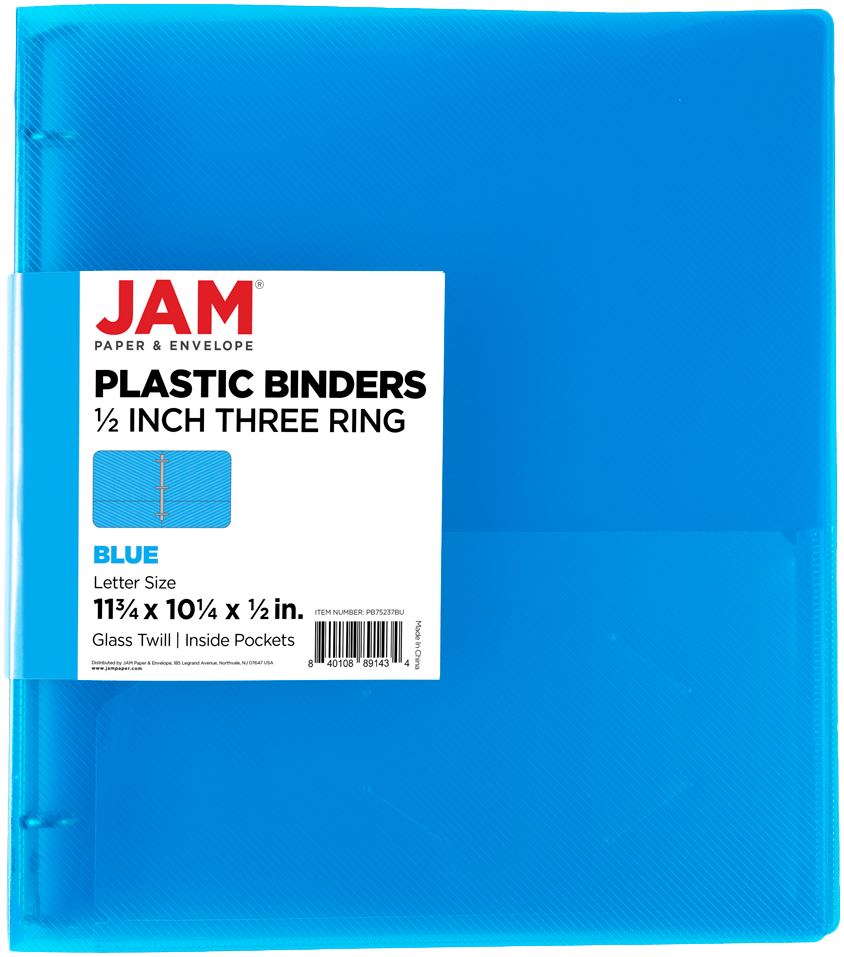 Blue Plastic 1/2 Inch 3-Ring Binders