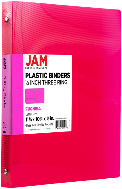 Fuchsia Hot Pink Plastic 1/2 Inch 3-Ring Binder