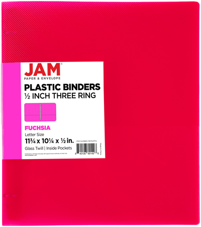 Fuchsia Hot Pink Plastic 1/2 Inch 3-Ring Binder