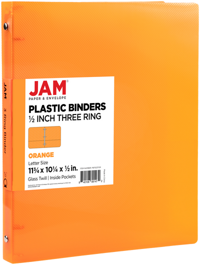 Orange Plastic 1/2 Inch 3-Ring Binder