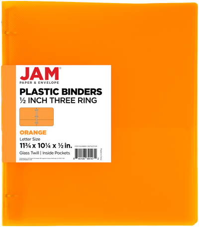 Orange Plastic 1/2 Inch 3-Ring Binder
