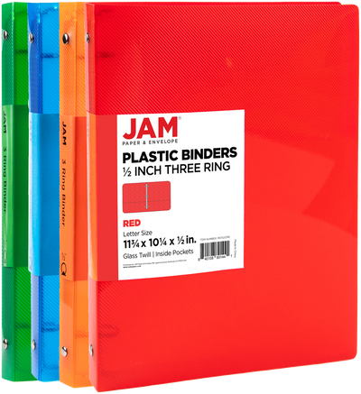 Assorted Plastic 3/4 Inch 3-Ring Binders - 4 Pack