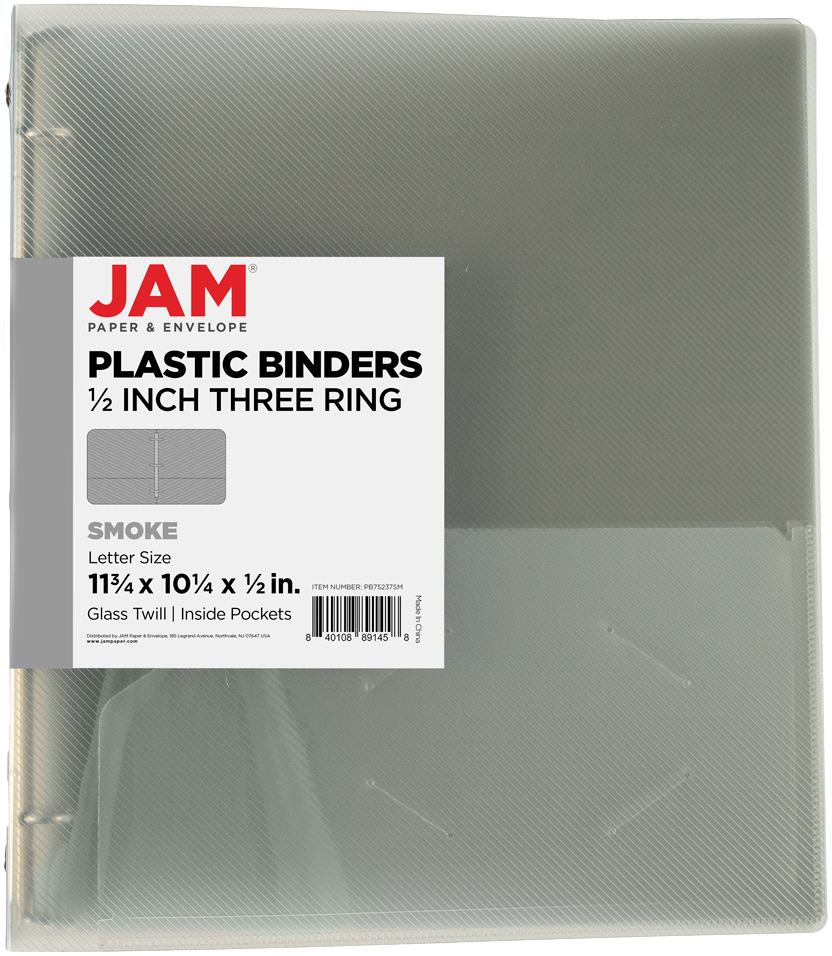Smoke Gray Plastic 1/2 Inch 3-Ring Binder