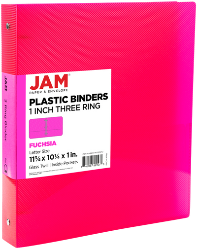 Fuchsia Hot Pink 1 Inch 3-Ring Plastic Binder