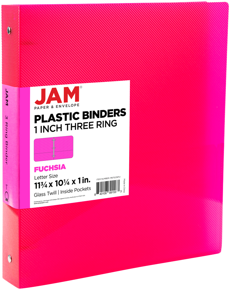 Fuchsia Hot Pink 1 Inch 3-Ring Plastic Binder