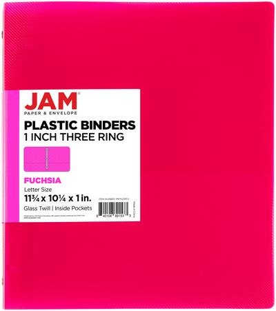 Fuchsia Hot Pink 1 Inch 3-Ring Plastic Binder