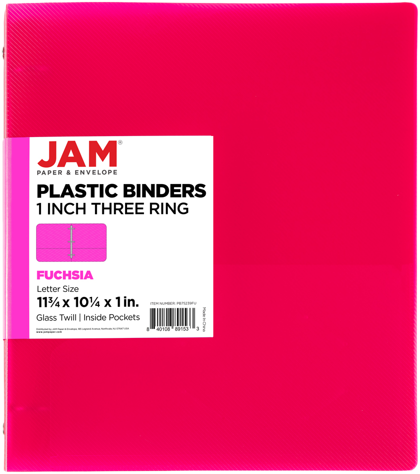 Fuchsia Hot Pink 1 Inch 3-Ring Plastic Binder