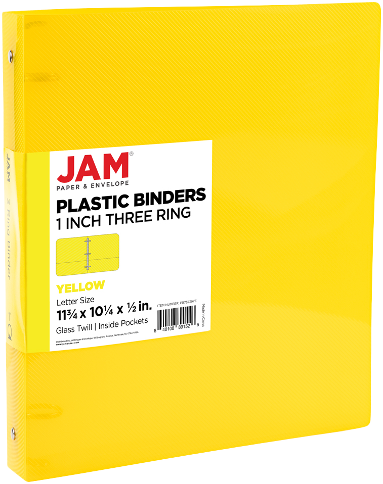 Yellow Plastic 1 Inch 3-Ring Pink Plastic Binder