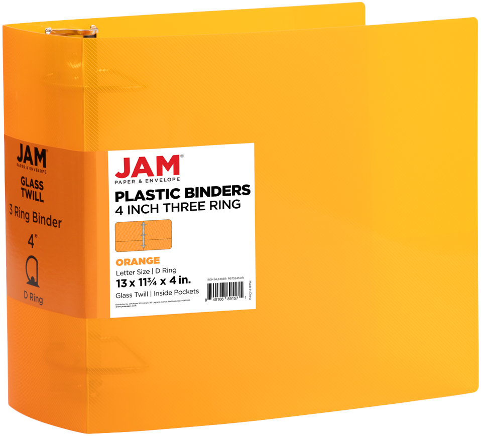 Orange Plastic 4 Inch 3-Ring Binder