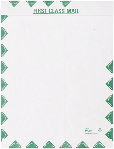 White Tyvek 14lb 10 x 13 Open End First Class Envelopes with Peel & Seal