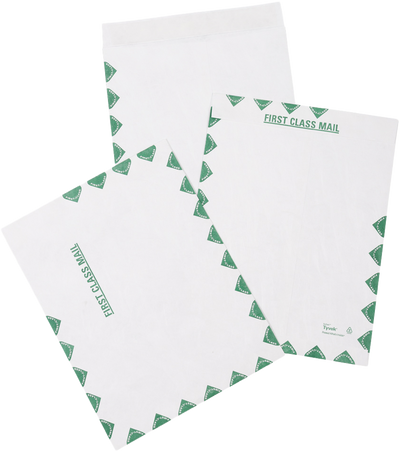 White Tyvek 14lb 10 x 13 Open End First Class Envelopes with Peel & Seal