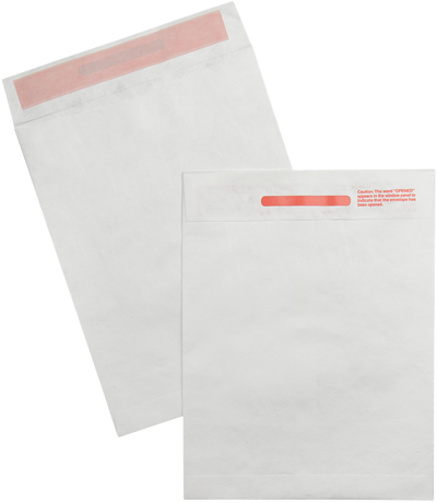 White Tyvek 14lb 10 x 13 Open End Tamper Evident Envelopes with Peel & Seal