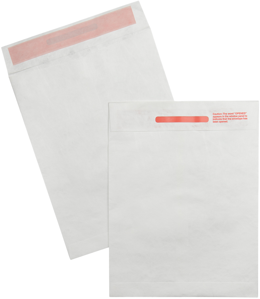 White Tyvek 14lb 10 x 13 Open End Tamper Evident Envelopes with Peel & Seal