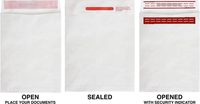 White Tyvek 14lb 10 x 13 Open End Tamper Evident Envelopes with Peel & Seal
