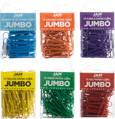 Rainbow Assorted Jumbo 2 Inch Paper Clips - 6 Packs of 75