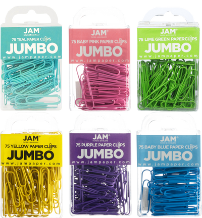 Spring Assorted Jumbo 2 Inch Paper Clips - 6 Packs of 75