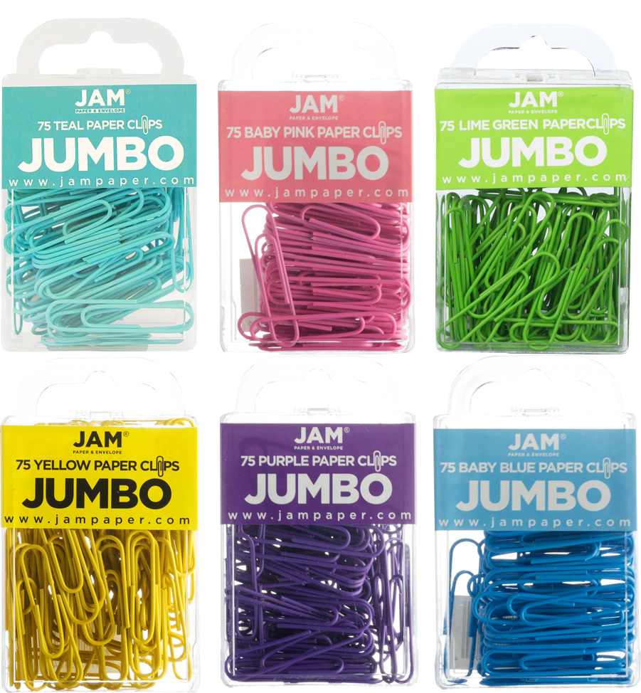 Spring Assorted Jumbo 2 Inch Paper Clips - 6 Packs of 75