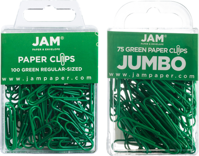 Green Standard & Jumbo Paper Clips Assortment Pack - 1 Pack Each (175 Clips Total)