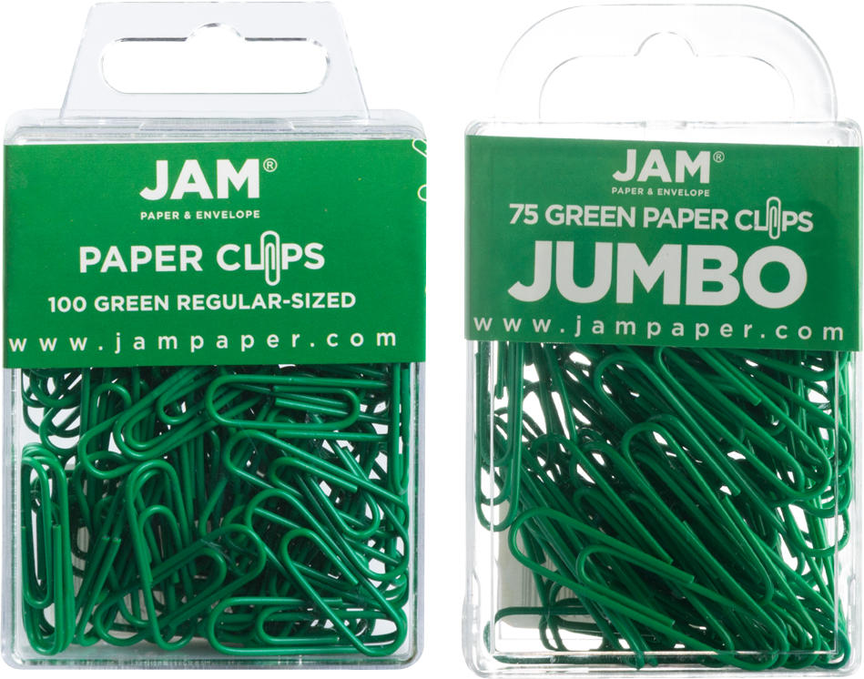 Green Standard & Jumbo Paper Clips Assortment Pack - 1 Pack Each (175 Clips Total)