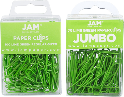 Lime Green Standard & Jumbo Paper Clips Assortment Pack - 1 Pack Each (175 Clips Total)
