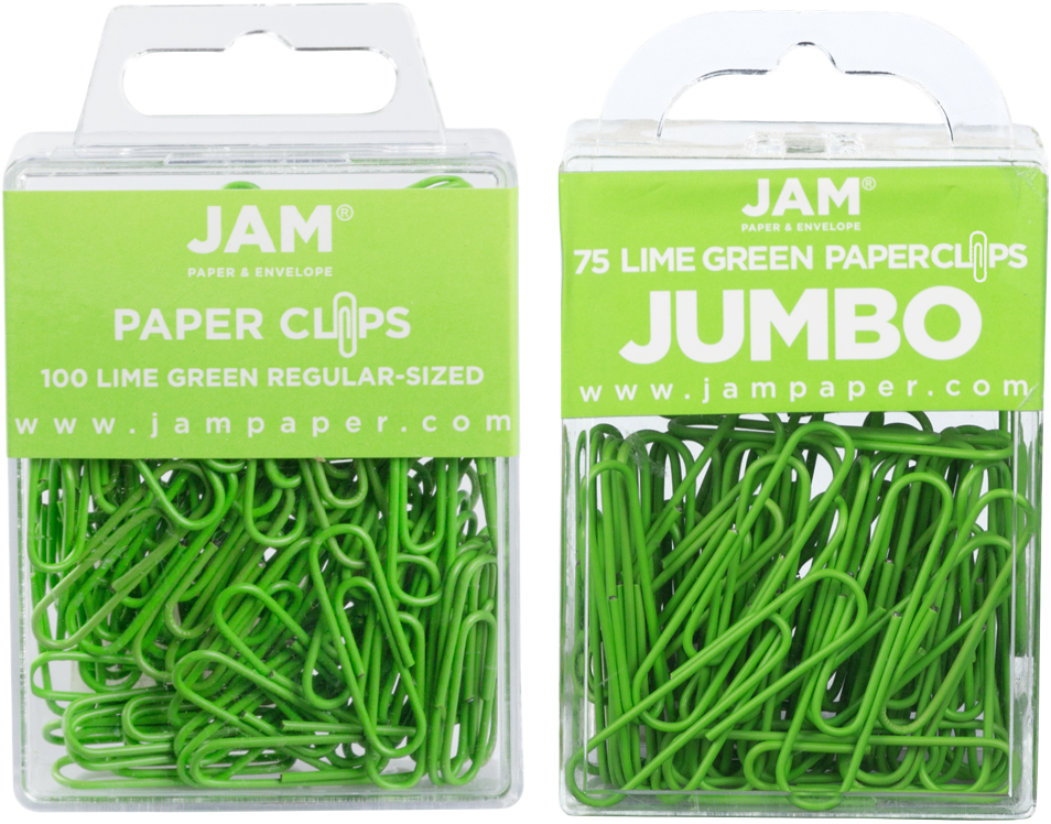 Lime Green Standard & Jumbo Paper Clips Assortment Pack - 1 Pack Each (175 Clips Total)