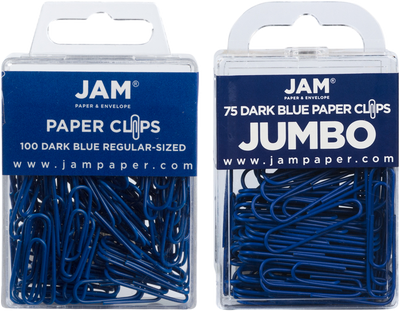 Dark Blue Standard & Jumbo Paper Clips Assortment Pack - 1 Pack Each (175 Clips Total)