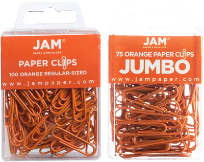 Orange Standard & Jumbo Paper Clips Assortment Pack - 1 Pack Each (175 Clips Total)