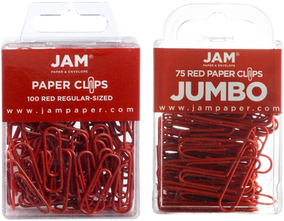 Red Standard & Jumbo Paper Clips Assortment Pack - 1 Pack Each (175 Clips Total)