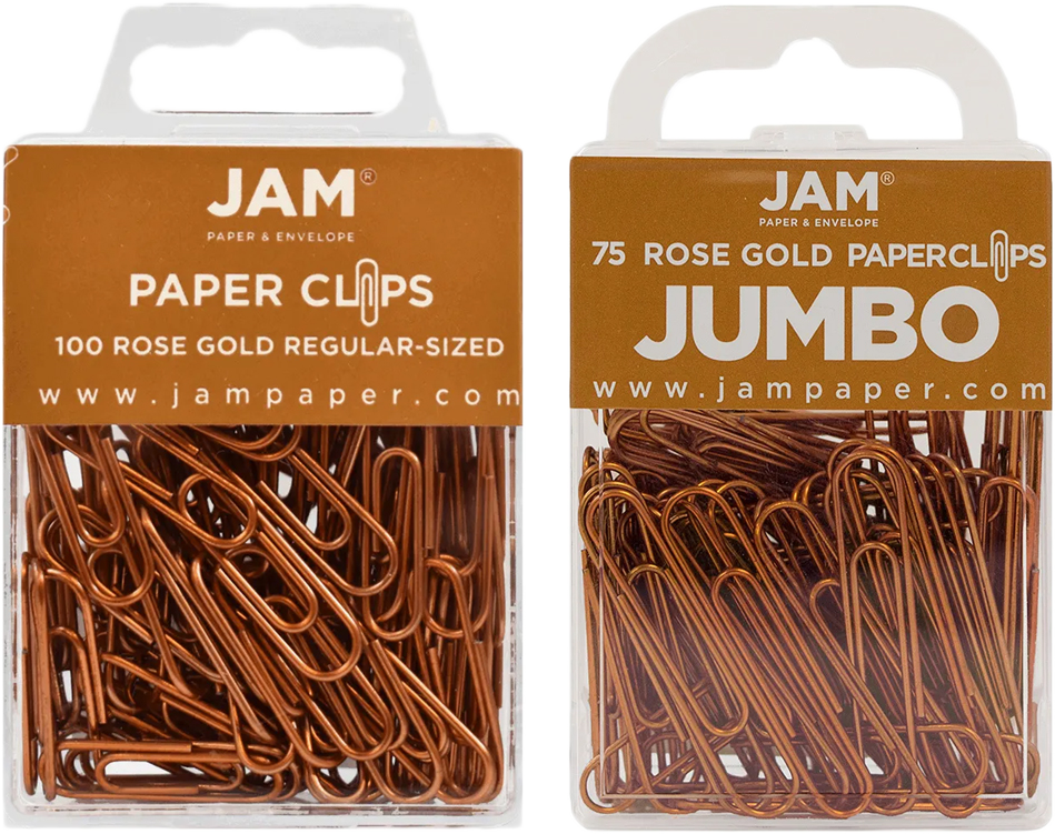 Rose Gold Standard & Jumbo Paper Clips Assortment Pack - 1 Pack Each (175 Clips Total)