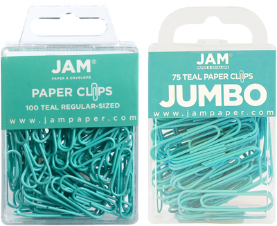 Teal Standard & Jumbo Paper Clips Assortment Pack - 1 Pack Each (175 Clips Total)