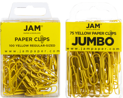 Yellow Standard & Jumbo Paper Clips Assortment Pack - 1 Pack Each (175 Clips Total)