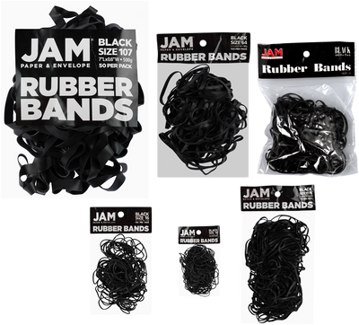 Black Size 107, 117B, 16, 19, 33 & 64 Rubber Bands - 5 Packs (550 Total)