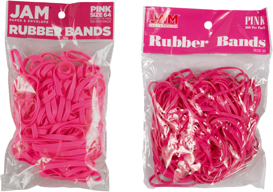 Pink Size 33 & 64 Rubber Bands - 2 Packs of 100