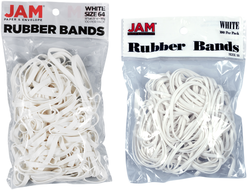 White Size 33 & 64 Rubber Bands - 2 Packs of 100