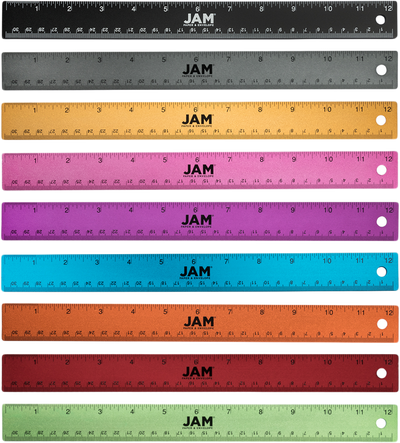Assorted 12 Inch Aluminum Rulers - Pack of 9