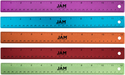 Primary Assorted 12 Inch Aluminum Rulers - Pack of 5