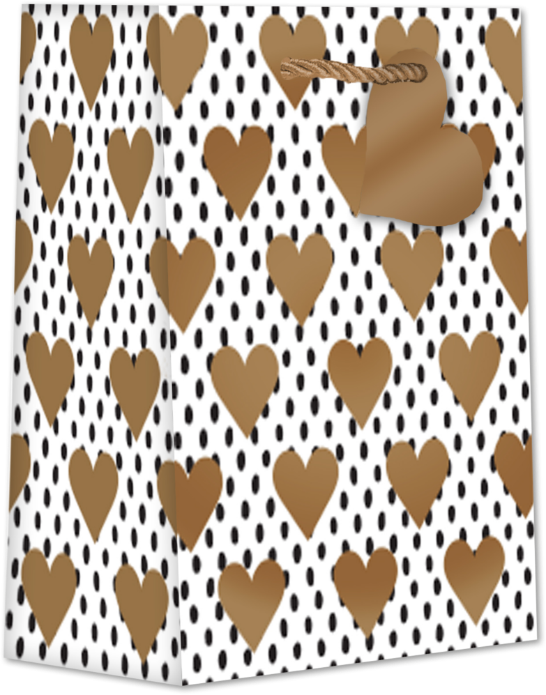 Golden Hearts Small Gift Bags (7 1/2 x 6 x 3)