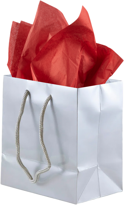 Silver/Red Small Glossy Gift Bags (6 1/2 x 6 1/2 x 3 1/2) (3 Pack) with Tissue Paper (10 Pack)