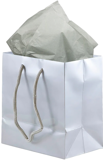 Silver/Gray Small Glossy Gift Bags (6 1/2 x 6 1/2 x 3 1/2) (3 Pack) with Tissue Paper (10 Pack)