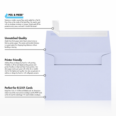 Light Purple Lilac 32lb A2 Invitation Envelopes (4 3/8 x 5 3/4) with Peel & Seal