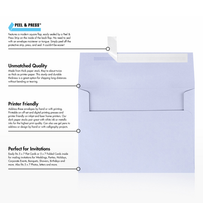 Light Purple Lilac 32lb A7 Invitation Envelopes (5 1/4 x 7 1/4) with Peel & Seal