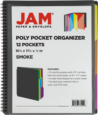 Smoke 9 x 12 Plastic 12 Pocket Folders