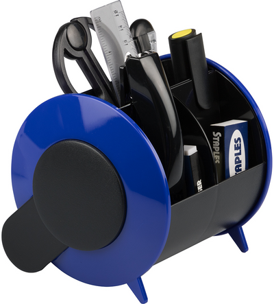 Blue Round Desk Organizer and Supplies Set (Organizer, Pens, Scissor, Highlighter, Box Cutter, Ruler, Eraser, Stapler, Staples, and Paper Clips)