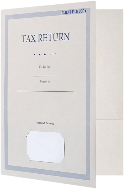 Natural White with Tax Return 9 x 12 Presentation Folders with Front Card Slits